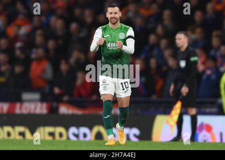Glasgow, Großbritannien. 21st. November 2021. Der Hattrick-Held Martin Boyle aus Hibernian erzielte beim Scottish League Cup-Spiel in Hampden Park, Glasgow, sein 3rd-Tor. Bildnachweis sollte lauten: Neil Hanna/Sportimage Kredit: Sportimage/Alamy Live News Stockfoto