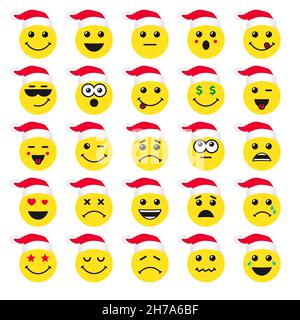 Weihnachtsmann Symbole gesetzt. Weißer Winterhintergrund. Charakter Gesichtslinien sprechen ho-ho-ho und andere. Isolierte abstrakte Designvorlage. Gruß-Emoji. Stock Vektor