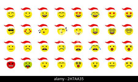 Weihnachtsmann Symbole gesetzt. Weißer Winterhintergrund. Charakter Gesichtslinien sprechen ho-ho-ho und andere. Isolierte abstrakte Designvorlage. Gruß-Emoji. Stock Vektor