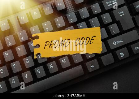 Textunterschrift mit Aktionscode. Geschäftsidee digitale Zahlen, die Ihnen einen guten Rabatt auf bestimmte Produkte Transkription Online Voice Recordings geben Stockfoto