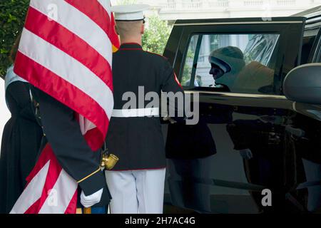 WASHINGTON DC, USA - 15. Juli 2021 - Bundeskanzlerin Angela Merkel kommt am Donnerstag, den 15. Juli 2021, am Eingang der Lobby im Westflügel des Weißen Hous an Stockfoto