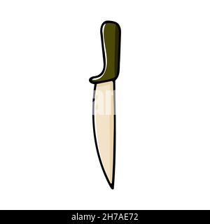 Doodle Color Messer. Line Besteck isoliert auf weißem Hintergrund. Kochen, Restaurants, leckeres Essen Schild. Silhouette einer gefährlichen kalten Waffe. Dishe Stock Vektor