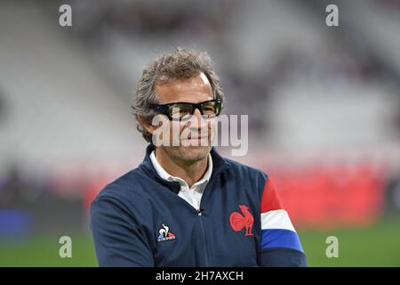 Fabien Galthie, Trainer des französischen Rugby-Nationalteams Fabien Galthie, bei einem Spiel zwischen Frankreich und Argentinien bei den Rugby Autumn Internationals 2021 am Freitag, den 6. November 2021. Frankreich besiegte Argentinien mit 29:20. (Jiro Mochizuki / Bild des Sports) Stockfoto