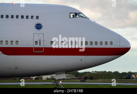 „Code One“ am Flughafen Glasgow während des Besuchs des südkoreanischen Präsidenten Moon Jae-in beim Klimagipfel COP26 in Schottland. Stockfoto