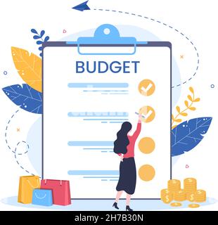 Budget Financial Analyst to Managing or Planning Spending Money at Checklist on Clipboard, Calculator and Calendar Background Vector Illustration Stock Vektor