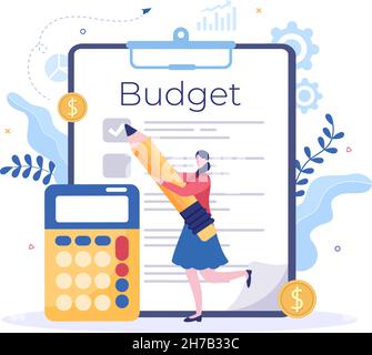 Budget Financial Analyst to Managing or Planning Spending Money at Checklist on Clipboard, Calculator and Calendar Background Vector Illustration Stock Vektor