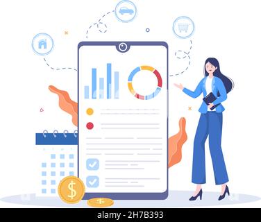 Budget Financial Analyst to Managing or Planning Spending Money at Checklist on Clipboard, Calculator and Calendar Background Vector Illustration Stock Vektor