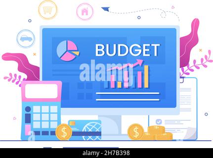 Budget Financial Analyst to Managing or Planning Spending Money at Checklist on Clipboard, Calculator and Calendar Background Vector Illustration Stock Vektor