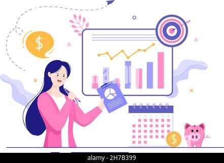 Budget Financial Analyst to Managing or Planning Spending Money at Checklist on Clipboard, Calculator and Calendar Background Vector Illustration Stock Vektor