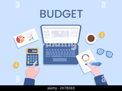 Budget Financial Analyst to Managing or Planning Spending Money at Checklist on Clipboard, Calculator and Calendar Background Vector Illustration Stock Vektor