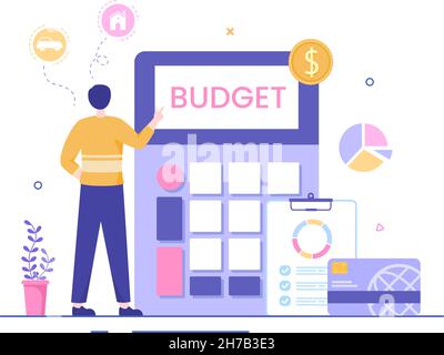 Budget Financial Analyst to Managing or Planning Spending Money at Checklist on Clipboard, Calculator and Calendar Background Vector Illustration Stock Vektor