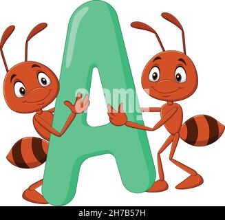 Alphabet A mit ant Cartoon Stock Vektor