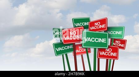 Anti-Vaxxer-Konzept und ungeimpfte und geimpfte Menschen als Anti-Impfstoff oder Personen, die sich gegen die Einnahme von Impfstoffen mit 3D-Illustrationselementen. Stockfoto