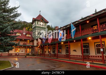 Das historische Redstone Inn am Abend, Redstone, Colorado Stockfoto