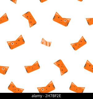 Muster von Katze oder Tiger Gesicht in orange Farbe mit Emotionen, wütend, smart. Symbol des Jahres 2022. Symbol. Isoliert auf weißem Hintergrund. Flacher Vektor Stock Vektor