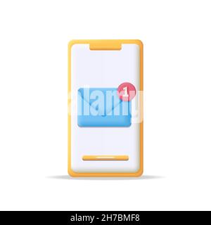3D E-Mail-Benachrichtigung Smartphone-Symbol. 3D Symbol für die Benutzeroberfläche der mobilen App Stock Vektor