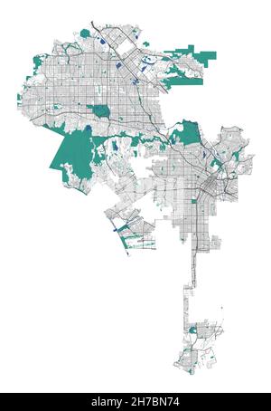 Vektorkarte von Los Angeles. Detaillierte Karte des Verwaltungsgebiets der Stadt Los Angeles. Stadtbild-Panorama. Lizenzfreie Vektorgrafik. Karte mit h umreißen Stock Vektor
