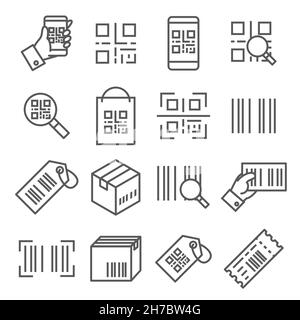 QR-Code-Linien-Symbole auf weißem Hintergrund Stock Vektor
