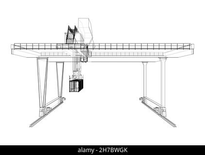 Umriss des Portalbehälters auf der Schiene Stockfoto