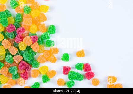 Gelee-Bonbons. Gummy Bonbons Hintergrundbild mit Kopierplatz. Jelly Hintergrundbild. Stockfoto