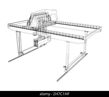 Umriss des Portalbehälters auf der Schiene Stockfoto