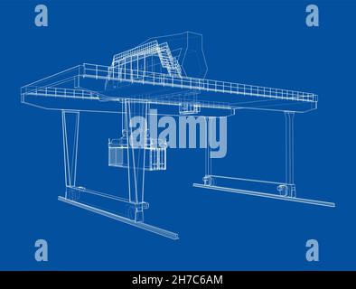 Umriss des Portalbehälters auf der Schiene Stockfoto