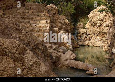 Blick auf die Bergoase von Shebika, mitten in der Sahara, Tunesien, Afrika Stockfoto