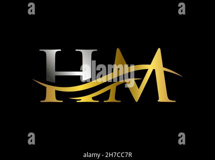 HM Logo Design-Vektor. Logo mit Swoosh-Schriftzug „HM“. Ursprüngliche HM-Logo-Vektorvorlage mit Buchstabenverknüpfungszeichen Stock Vektor