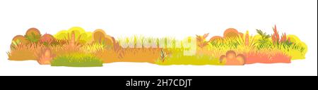 Wiese. Herbstwiese. Rotes Gras aus nächster Nähe. Ländliche schöne Landschaft. Wilder ungeschnittener Rasen. Cartoon-Stil. Flaches Design. Isoliert auf weißem Hintergrund Stock Vektor