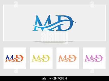 Swoosh Letter MD Logo Design für Geschäfts- und Firmenidentität. Water Wave MD Logo mit modernem Trend Stock Vektor