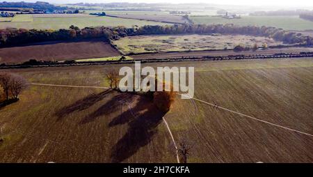 Luftaufnahme von der Coldblow Farm, Blick nach Westen in Richtung Ripple Mill Stockfoto