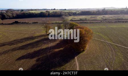 Luftaufnahme von der Coldblow Farm, Blick nach Westen in Richtung Ripple Mill Stockfoto