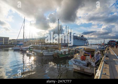 Wismar: Hafen Westhafen, Marina, Kreuzschiff bei der Werft MV Werften in Ostsee, Mecklenburg-Vorpommern, Deutschland Stockfoto