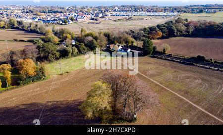 Luftaufnahme der Coldblow Farm mit Blick auf Upper Walmer, Kent Stockfoto