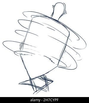 Zeichnung eines sich drehenden Dreidels - oder Teetotums - über Davids Stern für die Hanukkah-Saison. Stock Vektor