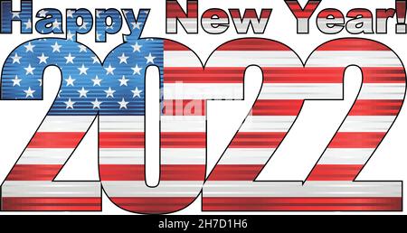 Frohes neues Jahr 2022 mit USA-Flagge innen - Illustration, 2022 HAPPY NEW YEAR NUMERALS, 2022 USA American Flag numbers Stock Vektor