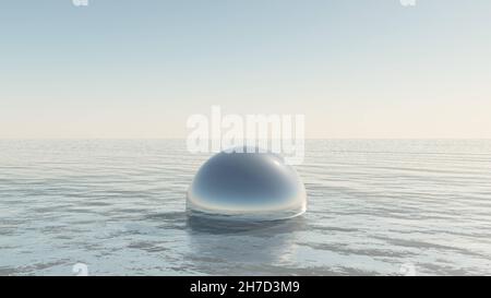Glaskugel im endlosen Meer, Abbildung 3D Stockfoto