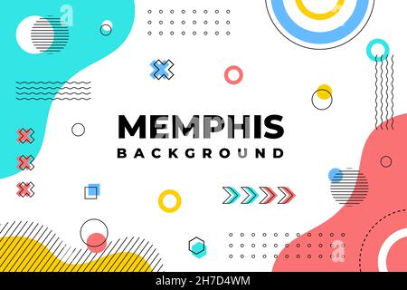 Abstrakter Hintergrund mit Memphis-Stil und geometrisch geformten Elementen. Vektorgrafik Stock Vektor