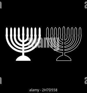 Chanukah Menorah jüdischen Feiertag Kerzenleuchter mit Kerzen Israel Kerzenhalter Symbol weiß Farbe Vektor Illustration flachen Stil einfachen Bildsatz Stock Vektor