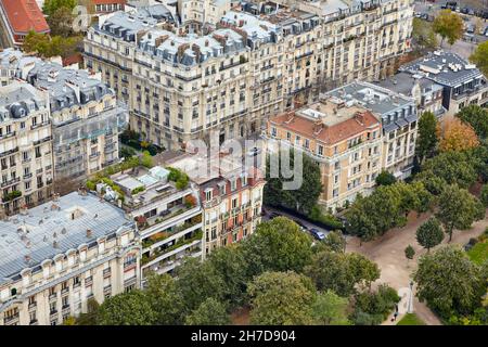 Paris City Blocks vom Eiffelturm aus gesehen Stockfoto