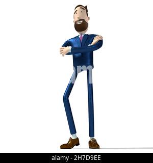 Hipster Zeichentrickfigur Geschäftsmann stehend in Stolz / Chef Pose - 3D Illustration Stockfoto