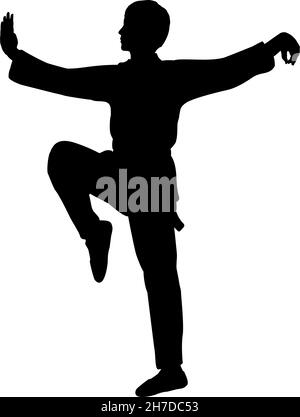 Silhouette des Menschen trainieren Kampfkünste Kran Pose. Stock Vektor