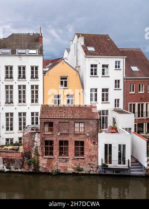 Historische Häuser entlang der Leie Gent/Belgien Stockfoto