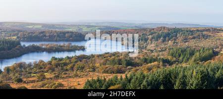 Blick von Sharpitor zum Burrator Reservoir im Dartmoor National Park, Devon, England, Europa Stockfoto