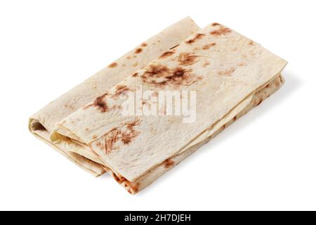 Lavash für Shawarma isoliert auf weißem Hintergrund Stockfoto