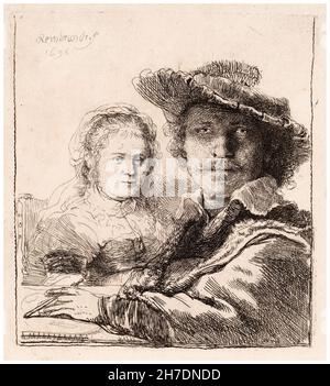 Rembrandt van Rijn, Selbstporträt mit Saskia, Radierung, 1636 Stockfoto