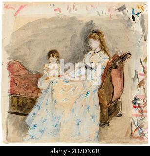 Berthe Morisot, die Schwester des Künstlers Edma mit ihrer Tochter Jeanne, Porträtzeichnung, 1872 Stockfoto