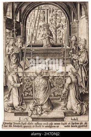 Die Messe des heiligen Gregor, Stich von Israelhel van Meckenem, 1480-1485 Stockfoto