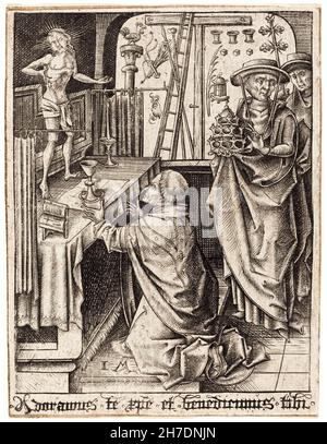 Israelhel van Meckenem, die Messe des hl. Gregor, Gravur, 1480-1490 Stockfoto