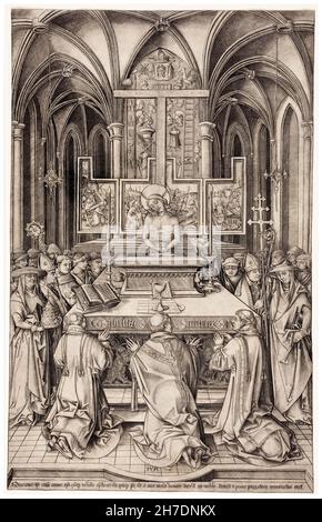 Die Messe des heiligen Gregor, Stich von Israelhel van Meckenem, 1490-1500 Stockfoto